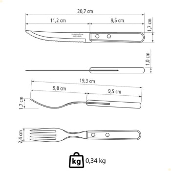 Kit Jogo de Talheres Churrasco Tramontina Aço Inox Cabos de Madeira Natural 24 Peças 22399030