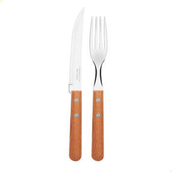 Kit Jogo de Talheres Churrasco Tramontina Aço Inox Cabos de Madeira Natural 24 Peças 22399030