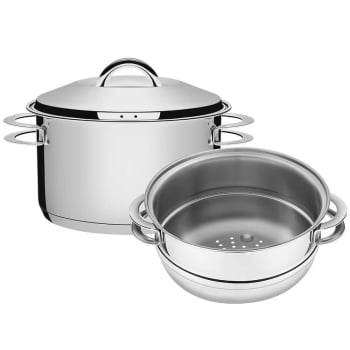 Cuscuzeira Tramontina Solar em Aço Inox Fundo Triplo com Alças 2 peças 16 cm 65500300 Cuscuzeira Tramontina Solar em Aço Inox Fundo Triplo com Alças 2 peças 16 cm 65500300