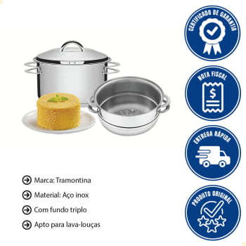 Cuscuzeira Tramontina Solar em Aço Inox Fundo Triplo com Alças 2 peças 16 cm 65500300