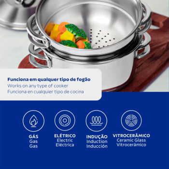 Cuscuzeira Tramontina Solar em Aço Inox Fundo Triplo com Alças 2 peças 16 cm 65500300