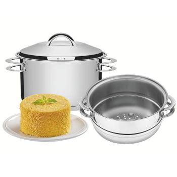 Cuscuzeira Tramontina Solar em Aço Inox Fundo Triplo com Alças 2 peças 16 cm 65500300