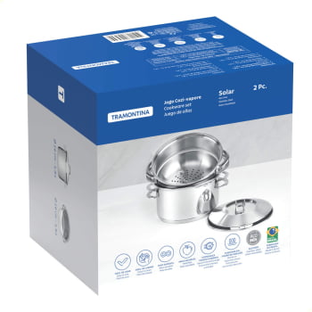 Cuscuzeira Tramontina Solar em Aço Inox Fundo Triplo com Alças 2 peças 16 cm 65500300