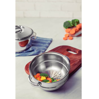 Cuscuzeira Tramontina Solar em Aço Inox Fundo Triplo com Alças 2 peças 16 cm 65500300