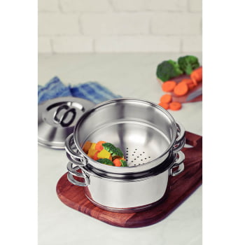 Cuscuzeira Tramontina Solar em Aço Inox Fundo Triplo com Alças 2 peças 16 cm 65500300