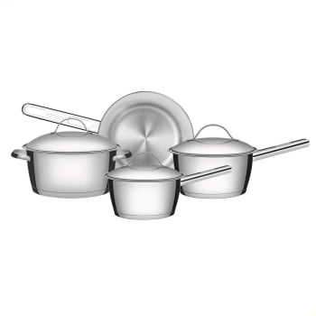Jogo de Panelas Tramontina Allegra em Aço Inox com Fundo Triplo e Tampas de Inox 4 Peças 65650270