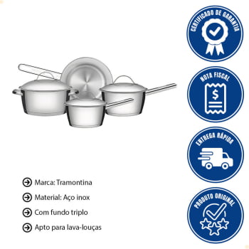 Jogo de Panelas Tramontina Allegra em Aço Inox com Fundo Triplo e Tampas de Inox 4 Peças 65650270