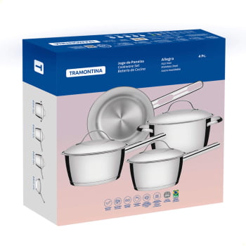 Jogo de Panelas Tramontina Allegra em Aço Inox com Fundo Triplo e Tampas de Inox 4 Peças 65650270