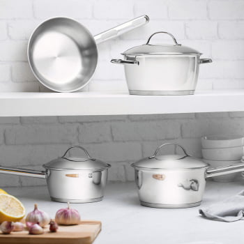 Jogo de Panelas Tramontina Allegra em Aço Inox com Fundo Triplo e Tampas de Inox 4 Peças 65650270