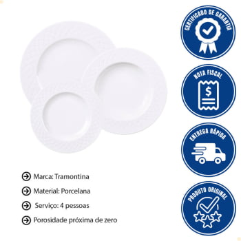 Jogo de Pratos Tramontina Ingrid em Porcelana Branca 18 Peças 96011886