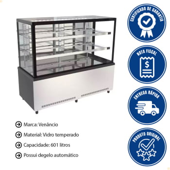 Balcão Vitrine Fria Venâncio Prime 601L Inox Ar Forçado Vidro Duplo Low-E 150cm 220V PBV15