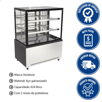 Balcão Vitrine Seca Venâncio Prime 424L Vidro Temperado Inox 100cm 220V PBV10