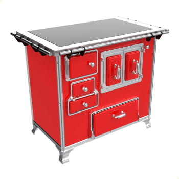 Fogão a Lenha Tradicional Venâncio N°2 Vitrocerâmico Vermelho Sem Tampa Gabinete Direito 35949