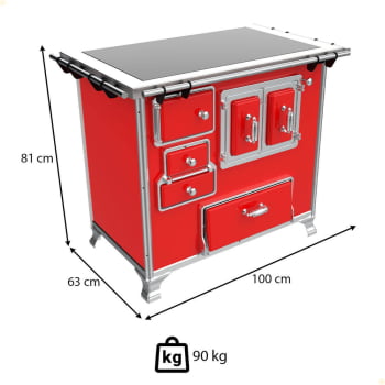 Fogão a Lenha Tradicional Venâncio N°2 Vitrocerâmico Vermelho Sem Tampa Gabinete Direito 35949