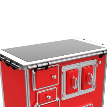 Fogão a Lenha Tradicional Venâncio N°2 Vitrocerâmico Vermelho Sem Tampa Gabinete Direito 35949