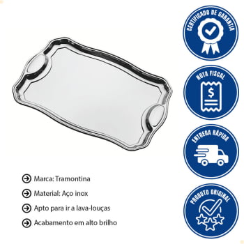 Bandeja Tramontina Classic Retangular em Aço Inox com Alças 49 x 34 cm 61440490