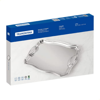 Bandeja Tramontina Classic Retangular em Aço Inox com Alças 49 x 34 cm 61440490