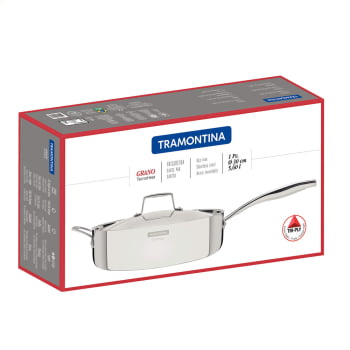 Frigideira Tramontina Grano em Aço Inox e Corpo Triplo com Tampa e Cabo 30 cm 5,6 L 62140300