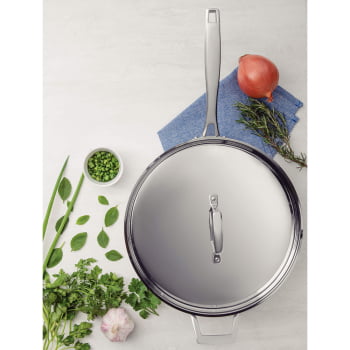 Frigideira Tramontina Grano em Aço Inox e Corpo Triplo com Tampa e Cabo 30 cm 5,6 L 62140300