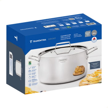 Caçarola Tramontina Grano Funda em Aço Inox Corpo Triplo com Tampa e Alças 24 cm 5,8 L 62144240