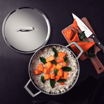 Caçarola Tramontina Grano Funda em Aço Inox Corpo Triplo com Tampa e Alças 24 cm 5,8 L 62144240