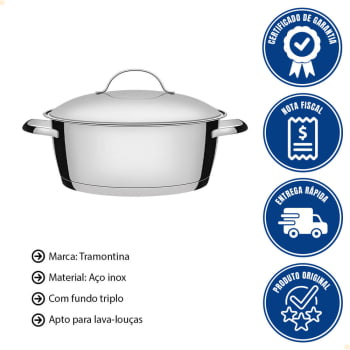 Caçarola Rasa Tramontina Allegra em Aço Inox com Fundo Triplo 24 cm 4,2 L 62653240