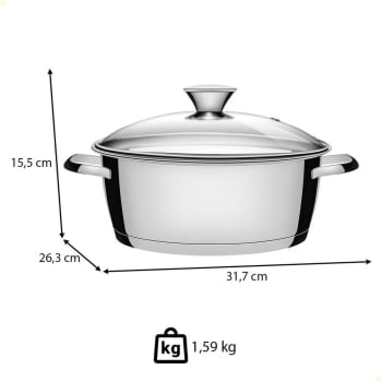 Caçarola Rasa Tramontina Allegra em Aço Inox e Fundo Triplo 24 cm 4,2 L com Tampa de Vidro 62653248