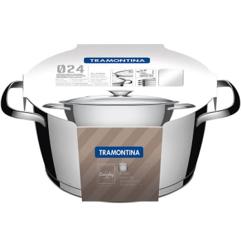 Caçarola Rasa Tramontina Allegra em Aço Inox e Fundo Triplo 24 cm 4,2 L com Tampa de Vidro 62653248