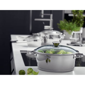 Caçarola Rasa Tramontina Allegra em Aço Inox e Fundo Triplo 24 cm 4,2 L com Tampa de Vidro 62653248