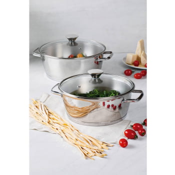 Caçarola Rasa Tramontina Allegra em Aço Inox e Fundo Triplo 24 cm 4,2 L com Tampa de Vidro 62653248