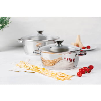 Caçarola Rasa Tramontina Allegra em Aço Inox e Fundo Triplo 24 cm 4,2 L com Tampa de Vidro 62653248