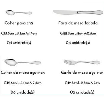 Faqueiro Tramontina Italy Aço Inox c/ Facas de Mesa Forjadas 6mm Acab. Alto Brilho 24 Peças 66932007