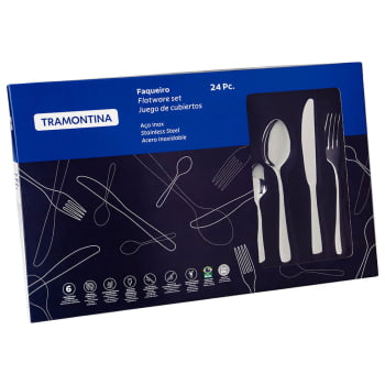 Faqueiro Tramontina Italy Aço Inox c/ Facas de Mesa Forjadas 6mm Acab. Alto Brilho 24 Peças 66932007