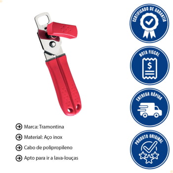 Abridor de Latas e Garrafas Tramontina Utilitá Aço Inox com Cabo de Polipropileno Vermelho 25605170