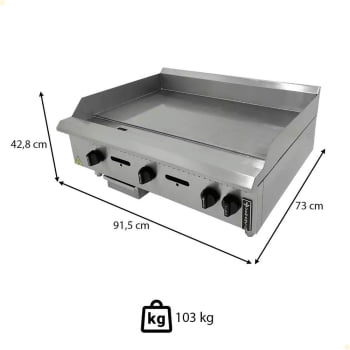 Chapa a Gás Industrial de Mesa Venâncio Inox Manual 90cm Prime 8mm Profissional PCM090G-ME 22065
