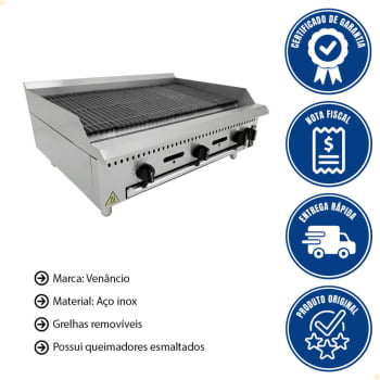 Chapa Grill Charbroiler Gás GLP Industrial de Mesa Venâncio Inox Manual 90cm Prime PCG090G-ME 22045