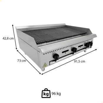 Chapa Grill Charbroiler Gás GLP Industrial de Mesa Venâncio Inox Manual 90cm Prime PCG090G-ME 22045
