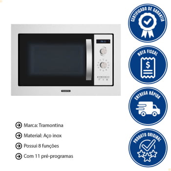 Micro-ondas de Embutir Tramontina Inox 60 25L Aço Inox Acabam. Scotch Brite 8 Funções 220v 94880006