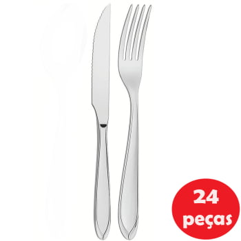 Garfo de Mesa e Faca para Churrasco Tramontina Laguna em Aço Inox 24 Peças Garfo de Mesa e Faca para Churrasco Tramontina Laguna em Aço Inox 24 Peças