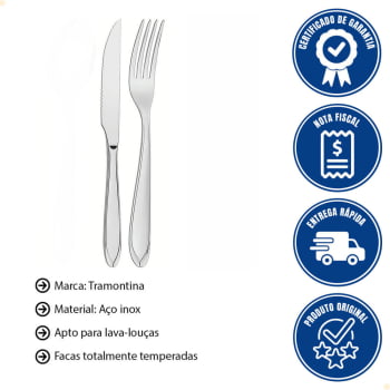 Garfo de Mesa e Faca para Churrasco Tramontina Laguna em Aço Inox 24 Peças
