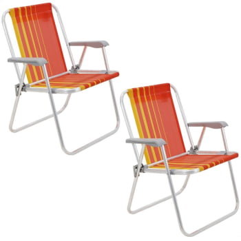Kit 02 Cadeiras de Praia Tramontina Samoa Alta em Alumínio com Assento Laranja e Amarelo 92900001 Kit 02 Cadeiras de Praia Tramontina Samoa Alta em Alumínio com Assento Laranja e Amarelo 92900001