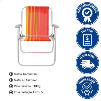 Kit 02 Cadeiras de Praia Tramontina Samoa Alta em Alumínio com Assento Laranja e Amarelo 92900001