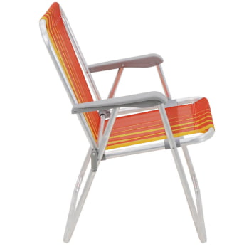 Kit 02 Cadeiras de Praia Tramontina Samoa Alta em Alumínio com Assento Laranja e Amarelo 92900001
