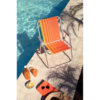 Kit 02 Cadeiras de Praia Tramontina Samoa Alta em Alumínio com Assento Laranja e Amarelo 92900001