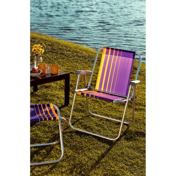 Kit 4 Cadeiras de Praia Tramontina Samoa Alta em Alumínio com Assento Roxo e Amarelo 92900003