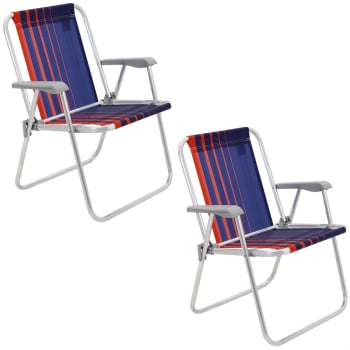 Kit 2 Cadeiras de Praia Tramontina Samoa Alta em Alumínio Assento Azul Escuro e Laranja 92900000 Kit 2 Cadeiras de Praia Tramontina Samoa Alta em Alumínio Assento Azul Escuro e Laranja 92900000