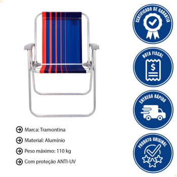 Kit 2 Cadeiras de Praia Tramontina Samoa Alta em Alumínio Assento Azul Escuro e Laranja 92900000