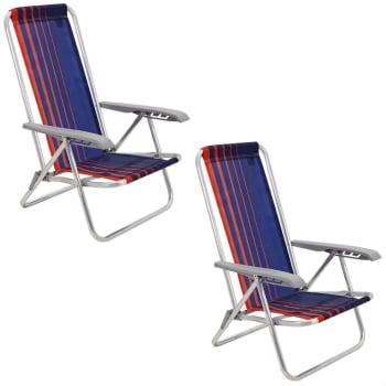 Kit 2 Cadeiras de Praia Reclinável Tramontina Bali Baixa Alumínio Assento Azul e Laranja 92900100