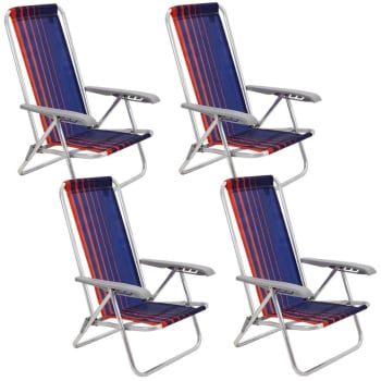 Kit 4 Cadeiras de Praia Reclinável Tramontina Bali Baixa Alumínio Assento Azul e Laranja 92900100 Kit 4 Cadeiras de Praia Reclinável Tramontina Bali Baixa Alumínio Assento Azul e Laranja 92900100