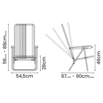 Kit 4 Cadeiras de Praia Reclinável Tramontina Bali Baixa Alumínio Assento Azul e Laranja 92900100